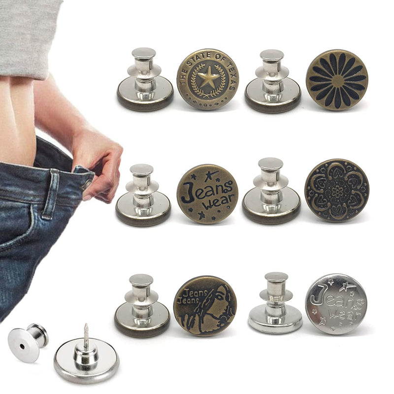 6 Pcs Buttons For Jeans,Adjustable Jean Button Pins,Pant Waist Tighten