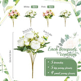 12 Bundles Silk Artificial Peonies Flowers Faux Peony Bouquet Fake Peonies Artificial Flowers Bouquets For Vase Floral Arrangements Wedding Home Table Decoration (White,Pink)