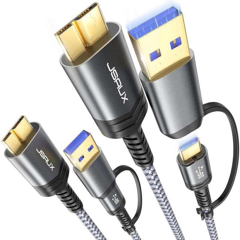 20Gbps Hard Drive Cable 2 Pack, Micro B To Usb C/A Cord External Hard Drive Ca