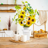 23.5" Faux Flowers In Vase, Silk Sunflower Artificial Flowers With Metal Pot Fake Sunflowers With Vase Flowers Arrangement Centerpieces For Table Kitchen Dining Living Room Home Spring Decor