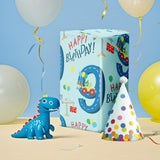 Birthday Wrapping Paper For Boy - Mini Roll - Dinosaur Truck Happy Birthday Design For Boys' Birthday Party And More - 17 Inches X 16.4 Feet - 9 Year Old