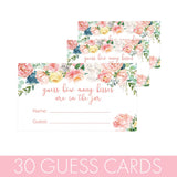 Guess How Many Kisses In The Jar Game - Bridal Shower, Wedding Brunch, Floral Birthday Party Idea (Sign With Cards)