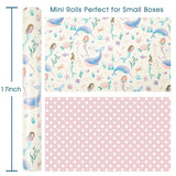Reversible Mermaid Wrapping Paper Roll,Metallic Foil Whale,Turtle And Sea Creature With Pink Polka Dot For Kids,Girlsbirthday,Baby Shower,Mini Roll?17 In X 16.5 Ft?