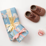 Blue Baby Shower Wrapping Paper - Watercolor Gift Wrap With Funny Elephant, Giraffe, Rabbit, Baby, And Galaxy Design For Baby Shower, Birthday, Christmas - 20×29 Inches, 6 Folded Sheets