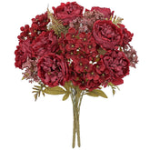2 Bundles Artificial Fall Flowers Bouquet 18.8" Red Peony Hydrangea Fake Fall Floral Silk Flowers Autumn Faux Flower Arrangement For Home Wedding Table Centerpieces Thanksgiving Party Decor