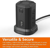 Power Strip Tower 9 Outlets 3 USB Ports USB C Surge Protector 1080J 6FT Cord Black