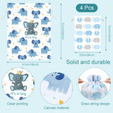4 Pcs Large Baby Shower Drawstring Gift Bags For Boy Reusable Fabric Wrap Bags 20 Inch Large 12 Inch Medium Elephants Treat Sacks For Baby Shower Child'S Birthday Gender Reveal Party