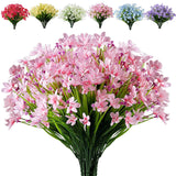 8 Bundles Artificial Flowers Fake Daffodils Flowers Uv Resistant No Fade Faux Greenery Faux Plastic Lotus For Wedding Garden Hanging Planter Indoor Porch Patio Office Home Decoration(Pink)