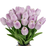 Real Touch Purple Tulips 24Pcs Artificial Flowers For Decoraion Fake Tulips Light Purple Flowers Floral Arrangements Artificial Faux Tulip Decor For Table Home Kitchen Decor (Light Purple)