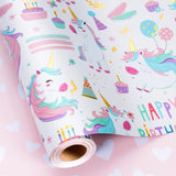 Unicorn Wrapping Paper For Girl, 17 Inch X 33 Feet Birthday Gift Wrap Featuring Gold Corn Reversible Heart For Princess Kids Baby Shower