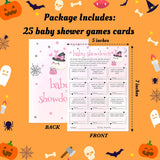 Hilarious Baby Shower Games, 25 Sets Halloween Baby Showdown + Answer Card, Pink Ghost Gender Reveal Game Cards For Party Announcement Supplies - A10