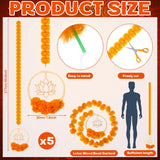 5 Pcs 69.6 Inch Diwali Artificial Marigold Garland With Lotus Wood Bead Hanging For Decoration Artificial Flowers Long Strands Indian Pooja Ganesh Decor For Indian Wedding Pooja Christmas Party