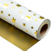 Gold Foil Five-Pointed Star Wrapping Paper, Reversible Gold Gift Wrap For Birthday, Valentines, Mothers Day, Graduation, Wedding, Fathers Day, Baby Shower, Christmas (17In X 32.8Ft)