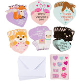 Animal Valentines Set - 36-Pack Multicolor Heart-Shaped 3.25 X 4.5 In With Envelopes - 6 Assorted Animal Designs & 9 Heart Sticker Sheets For School Valentines Exchange