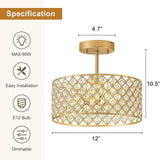 12 Inch Gold Crystal Ceiling Light Modern Semi Flush Mount 3 Light Chandelier Fixture
