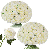 50Pcs Roses Artificial Flowers Bulk,Realistic Long Stem Fake Silk Roses For Wedding Centerpiece Table Vases Party Home Kitchen Diy Bouquets Decor?Off White?