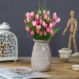 8 Bundles Outdoor Artificial Tulips Fake Flowers Uv Resistant Faux Plastic Greenery Shrubs Plants For Home Outside Garden Porch Window Farmhouse Decor (Light Pink)