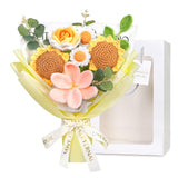 Crochet Flower Bouquet, Handmade Knitted Flowers Crochet Sunflower Finished Bouquet Gift For Her Valentines Day Anniversary Birthday Mother’S Day Women Lover Friends(Yellow)