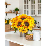 10Pcs Sunflowers Artificial Flowers, Fake Silk Sunflower With Long Stem, Artificial Sunflowers For Fall Home Decor, Baby Shower, Wedding Decor And Cemetery Flowers Decor