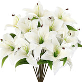 12 Pcs Artificial Tiger Lily Flowers Real Touch Easter White Latex Fake Lily Bouquet Faux Flowers For Easter Indoor Home Table Office Wedding Decoration