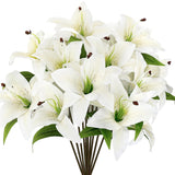 12 Pcs Artificial Tiger Lily Flowers Real Touch Easter White Latex Fake Lily Bouquet Faux Flowers For Easter Indoor Home Table Office Wedding Decoration