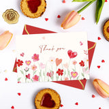 24 Pack Valentine'S Day Thank You Cards With Envelope Stickers Watercolor Floral Heart Greeting Cards Red Pink Flower Blank Note Card For Wedding Bridal Shower, 4 X 6 Inch