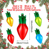 60 Pcs Christmas Balloons - Xmas Light Bulb Foil Balloons In Red, Blue, Gold, Green For Christmas Party Decorations