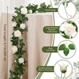 8 Pcs 54 Ft White Flower Garland Artificial Rose Vine Fake Flower Garland Fake Silk Rose Hanging Vine For Wedding Party Background Table Centerpieces Arch Garden Background Outdoor Wall Decor