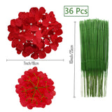 Silk Hydrangea Heads 36 Pcs Artificial Flowers Heads And 3 Dozens Stems Fake Hydrangea Flowers With Stems For Home Wedding Decor (Red)