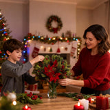 8Pcs Artificial Flowers Bouquet Christmas Floral Poinsettia Pine Cones Red Berry Picks Stems Holly Holiday For Xmas Tree Party Decoration Diy Indoor Table Centerpieces