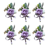 6Pcs Purple Lavender Boutonniere For Men, Lilac Boutonniere Pins For Men Groomsmen Guest Boutonniere, Artificial Flowers For Wedding Decor Prom Homecoming