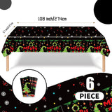 6Pcs Christmas Disposable Tablecloths, 108" X 54" Rectangular Plastic Waterproof Tablecover With Christmas Stocking Gift Wreath, Winter Holiday Themed Party Party Decoration Supplies