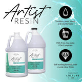 Clear Artist Resin, 32 Oz Kit, Art Epoxy Supplies For Metallic Stains Acrylic 100% Solids Easy Coat No Vocs Scratch Uv Heat Resistant To 500 Degrees