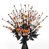 10 Pack Halloween Decorative Branches – 2 Skull Head & 2 Jack-O'-Lantern Stems With Black Maple Leaves, 6 Berry Stems With Halloween Candy – 17 Inch Spooky Centerpieces For Party Decor