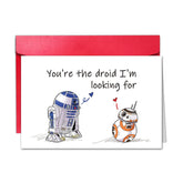 Romantic Valentines Day Card For Boyfriend,Geek Love Valentines Day Card From Girlfriend, Star Wars R2D2 And Bb8, “You’Re The Droid I’M Looking For.”