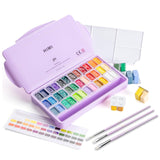 Twin Cup Jelly Gouache Paint Set With 3 Paint Brushes, 36 Colors 12G, Jelly Cup Design, Non Toxic Paint For Canvas And Paper, Art Supplies For Professionals (Purple Case)