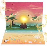 Anniversary Pop Up Cards, Musical Anniversary Card With Sunset On The Beach View, Beach Vacation Invitation Card For Women Men Couple Wife Husband
