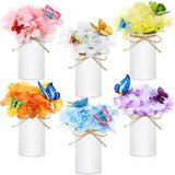 6 Sets Flower Table Centerpieces Artificial Hydrangea Flowers With Metal Pots And 3D Butterflies For Home Office Wedding Bridal Tea Party Table Decor(White Pot)