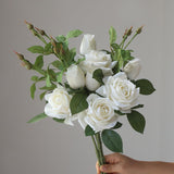 Artificial Silk Flowers Real Touch Realistic Roses Bouquet Long Stem For Home Wedding Party Valentine'S Day Mother'S Day Table Centerpieces Decorations (White,8 Flower Head)