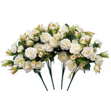 Small White Mini Roses Bouquet, Realistic Creamy White Flowers, Faux Wildflowers Bush For Decoration, Perfect For Weddings And Parties, 11'', Set Of 4
