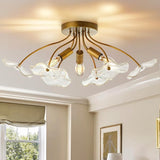 Modern Gold Semi Flush Mount Ceiling Light Vintage Brass 3 Light Fixture