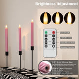 Flameless Taper Candles With Remote, Real Wax Battery Operated Led Candles Set With 3D Flickering Flame, 9.6" Realistic Dripless Candlesticks For Valentine'S Day Decor, 3 Pack Pink
