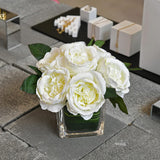 Artificial Peony Silk Flower Centerpieces Faux Floral Arrangement In Glass Vase For Home Wedding Table Decoration (Cream)