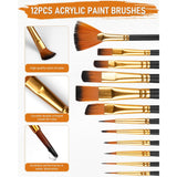 Acrylic Paint Set, 24 Colors With 12 Brushes & Palette, Non Toxic Art Supplies Kit For Painting Fabric, Canvas, Clay, Wood, Rock & Ceramic, Halloween Pumpkin, Rich Pigments For Beginners, Students & Professional Artists (2 Oz, 60 Ml)