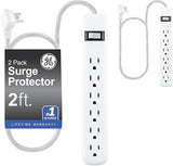 2 Pack Surge Protector Power Strip 6 Outlets 2FT Braided Flat Plug Extension Cord 245J White