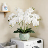 4Pcs Real Touch Orchid Flowers Artificial Branches Green Stems Arrangement For Wedding Home Garden Decoration (White)