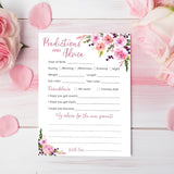 Pink Floral Prediction And Advice Cards For Girls - Pack Of 25 - Pink Girl Baby Shower Games, Wishes For New Parents, Mom & Dad To Be, Mommy And Daddy Message, Game Activity Keepsake Book G140-Pdav