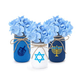 Hanukkah Mason Jar Floral Arrangement Table Centerpiece Hanukkah Home Decor Hanukkah Tiered Tray Decor With Faux Plants Artificial Blue Flowers Set Of 3