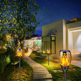 8 Pack Solar Flame Torch Lights Waterproof Flickering Flame Garden Patio Yard Landscape Lights