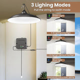 Solar Shed Light Indoor Outdoor 2000LM Pendant Light with Pull String Dusk to Dawn IP65 Waterproof